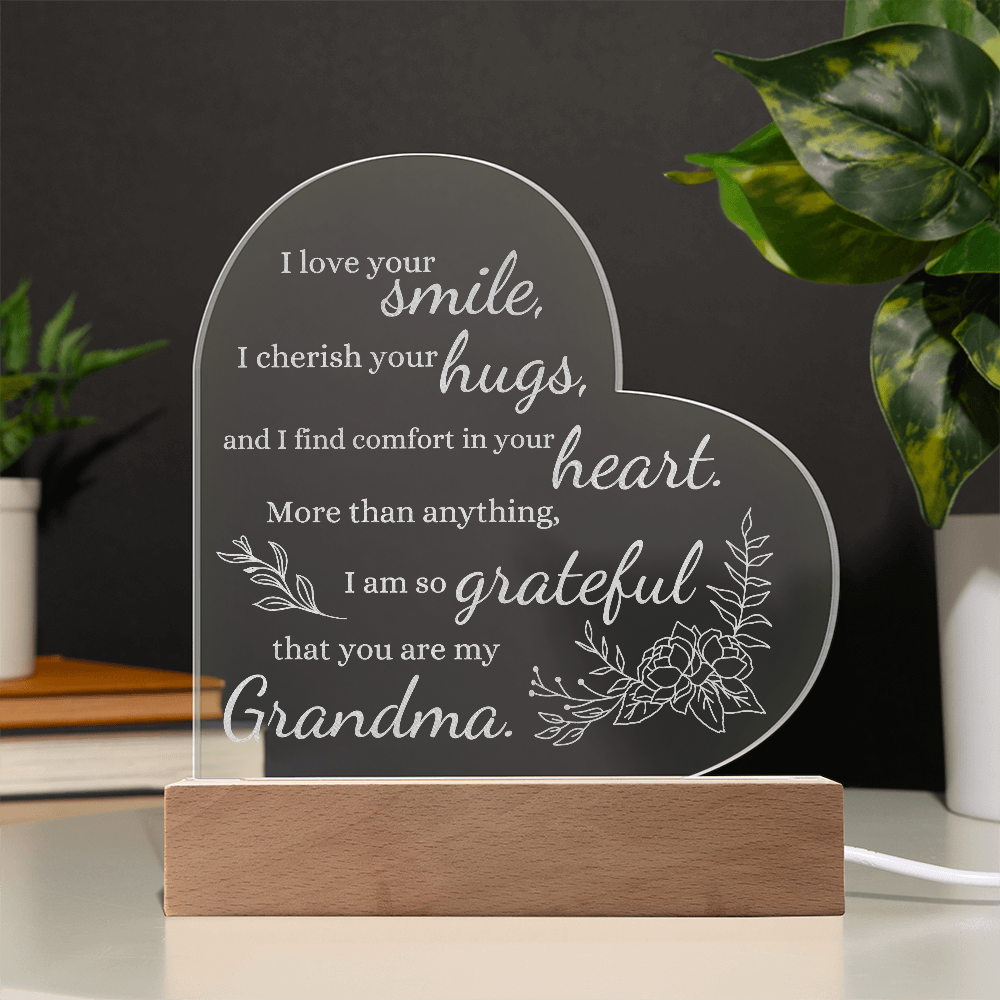 For Grandma Engraved Acrylic Heart Plaque LED