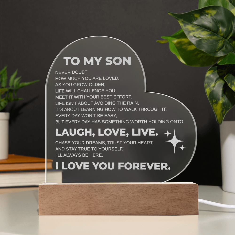 To My Son Engraved Acrylic Heart Plaque LED
