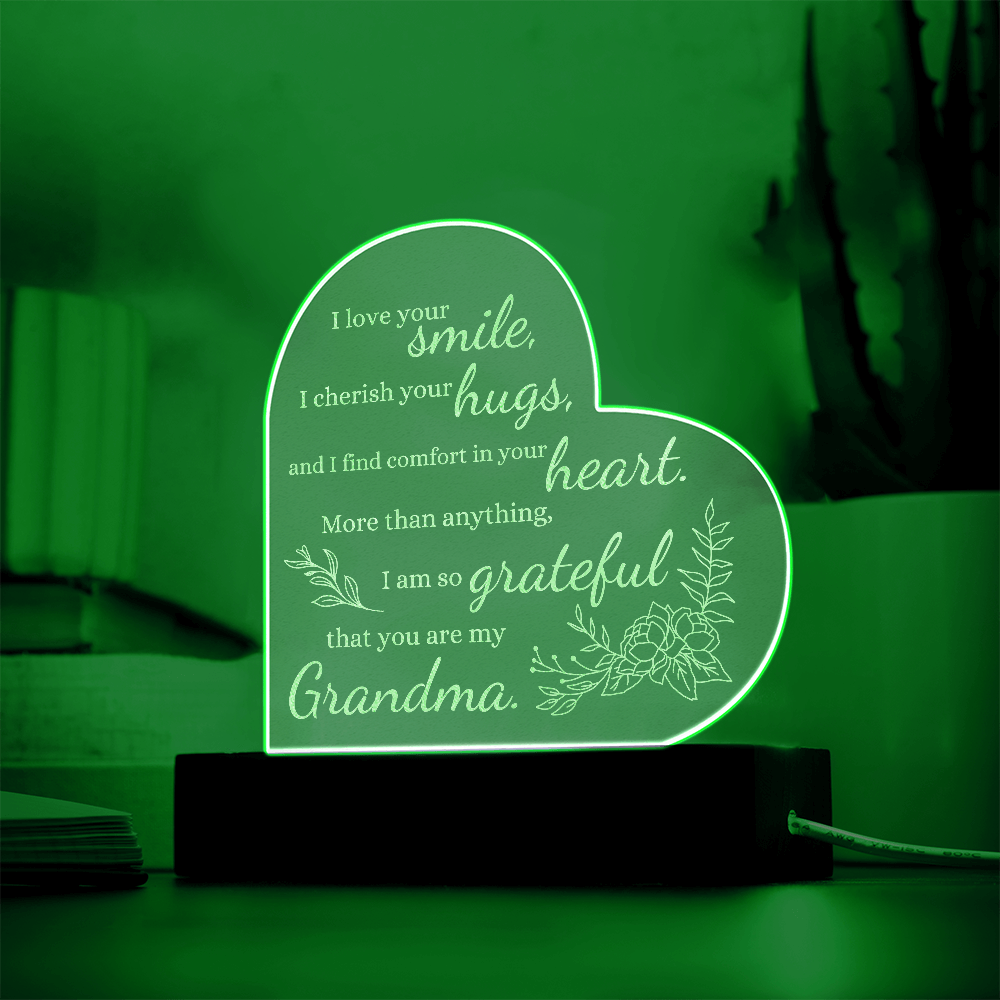 For Grandma Engraved Acrylic Heart Plaque LED
