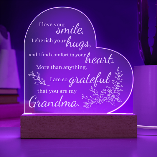 For Grandma Engraved Acrylic Heart Plaque LED