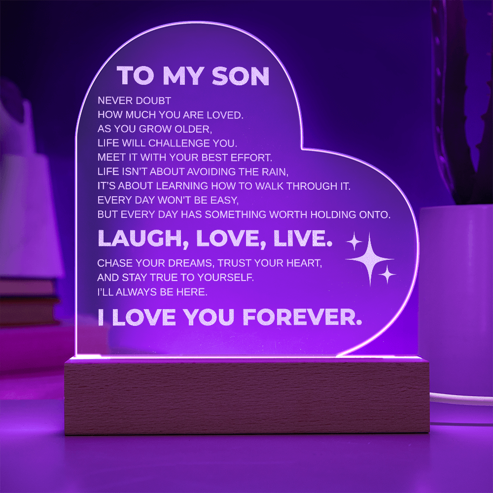 To My Son Engraved Acrylic Heart Plaque LED