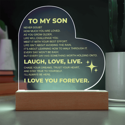 To My Son Engraved Acrylic Heart Plaque LED