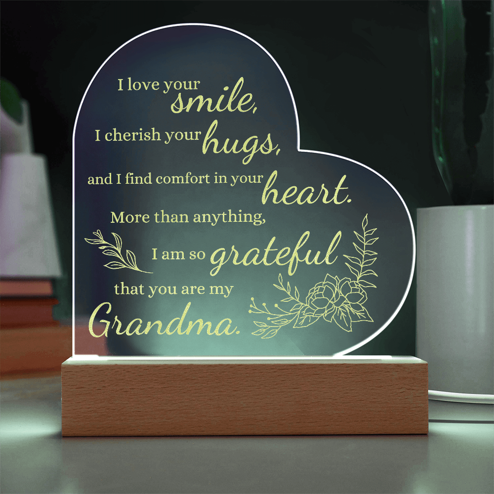 For Grandma Engraved Acrylic Heart Plaque LED