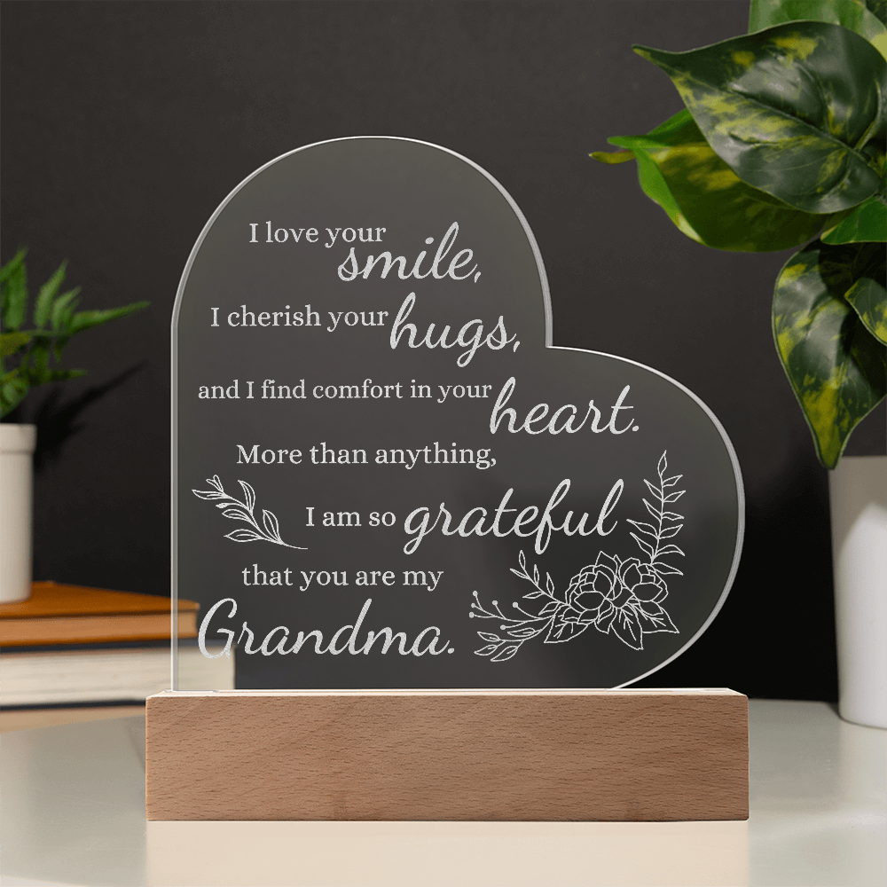 For Grandma Engraved Acrylic Heart Plaque LED