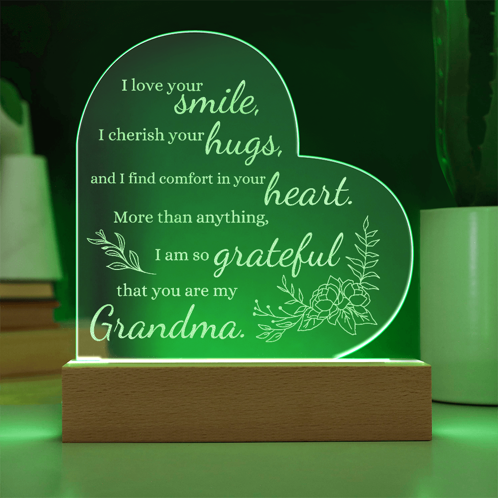For Grandma Engraved Acrylic Heart Plaque LED