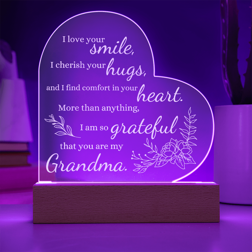 For Grandma Engraved Acrylic Heart Plaque LED