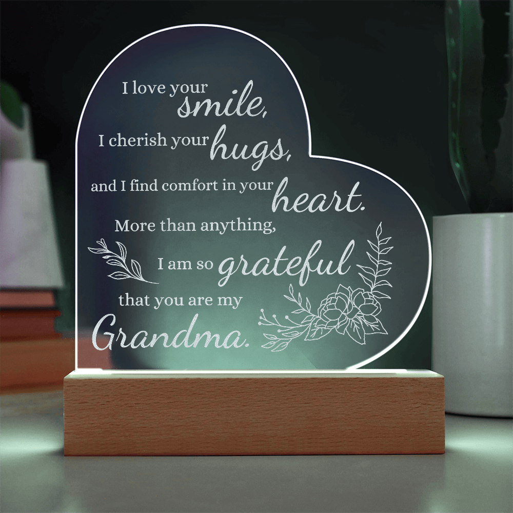 For Grandma Engraved Acrylic Heart Plaque LED