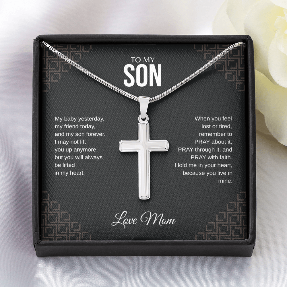 To My Son Cross Necklace with Snake Chain Love Mom