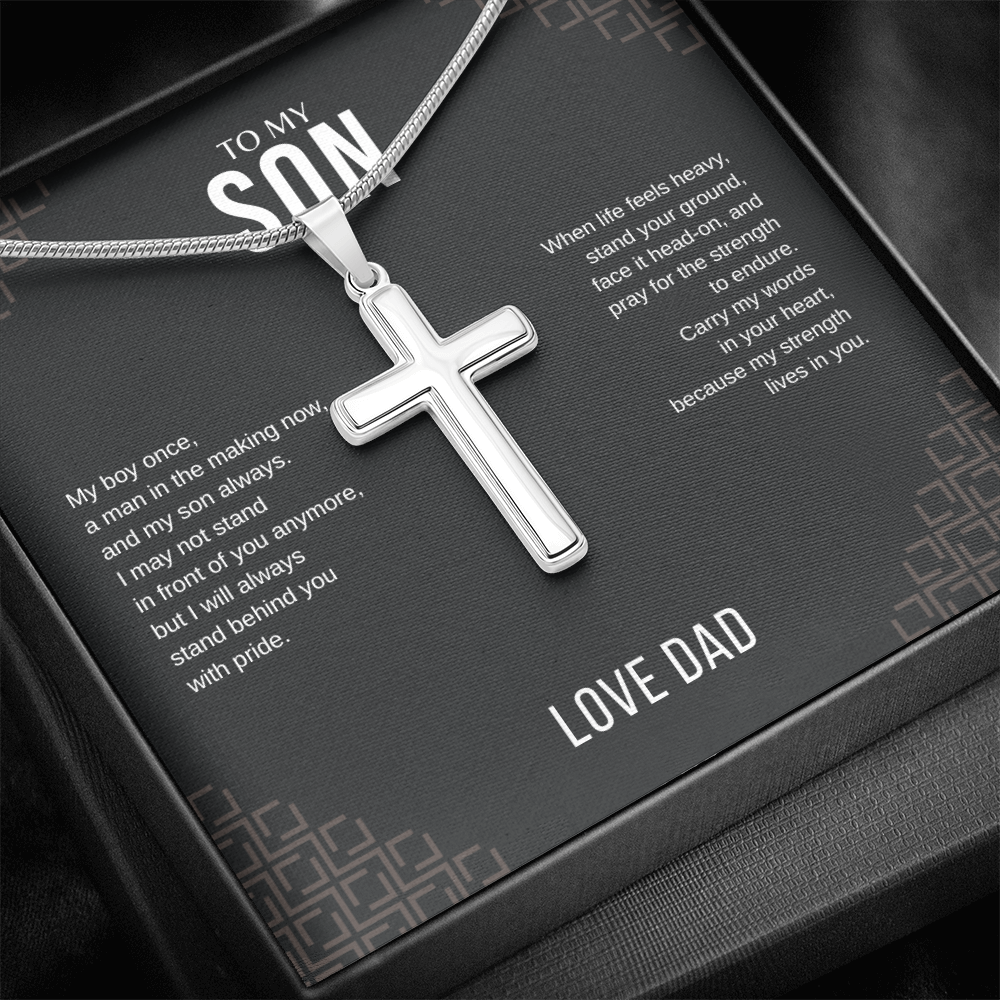 To My Son Cross Necklace with Snake Chain From Dad