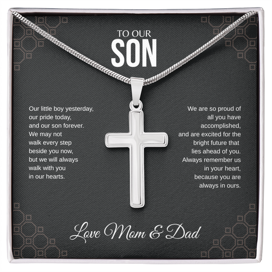 To Our Son Cross Necklace with Snake Chain From Mom & Dad