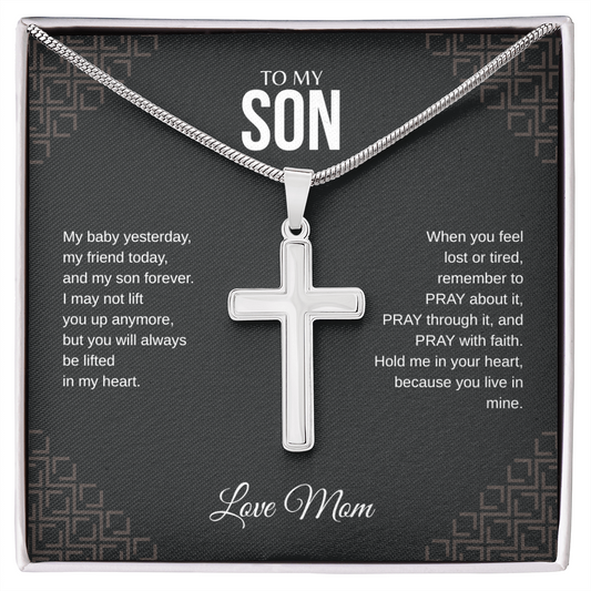 To My Son Cross Necklace with Snake Chain Love Mom
