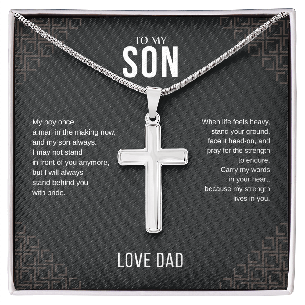 To My Son Cross Necklace with Snake Chain From Dad