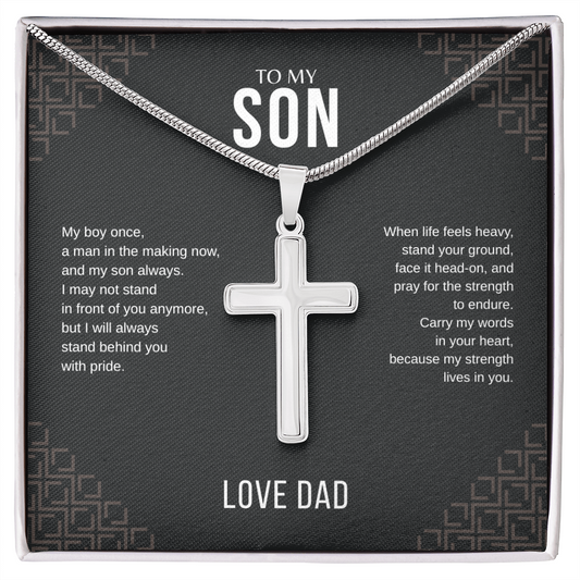 To My Son Cross Necklace with Snake Chain From Dad