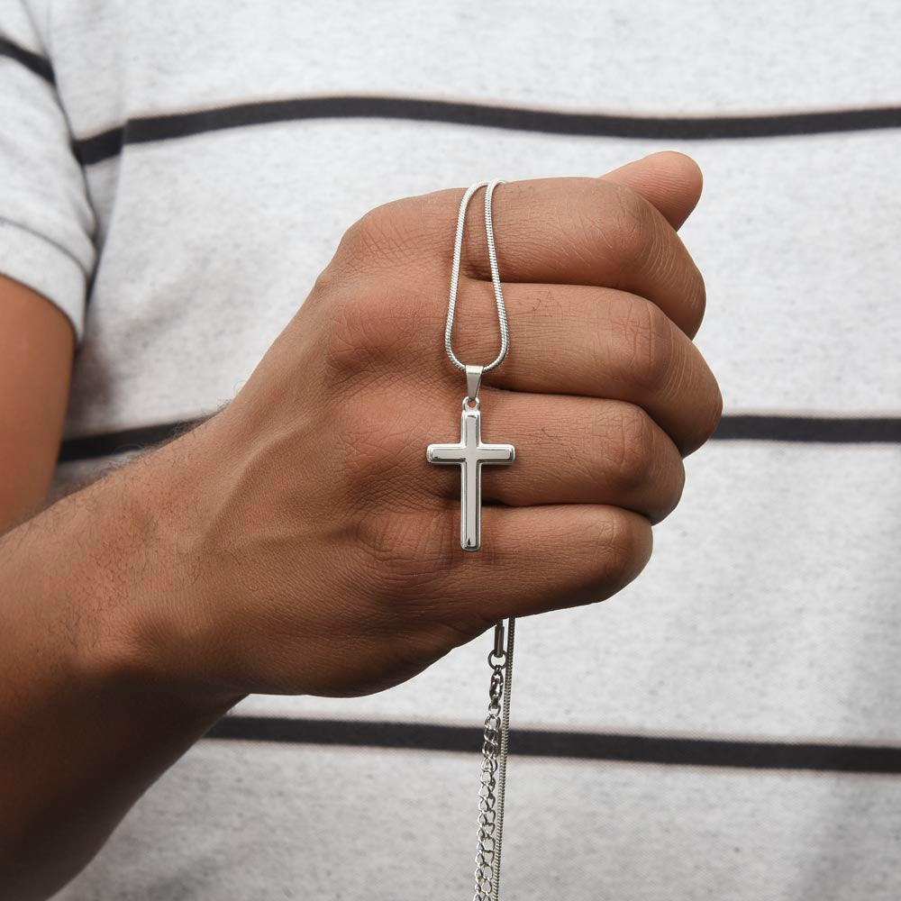 To My Son Cross Necklace with Snake Chain Love Mom