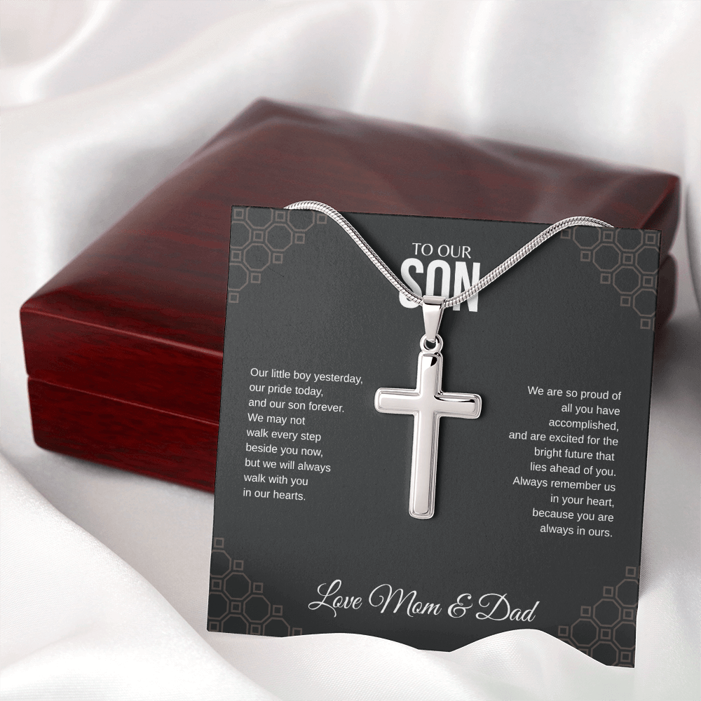 To Our Son Cross Necklace with Snake Chain From Mom & Dad