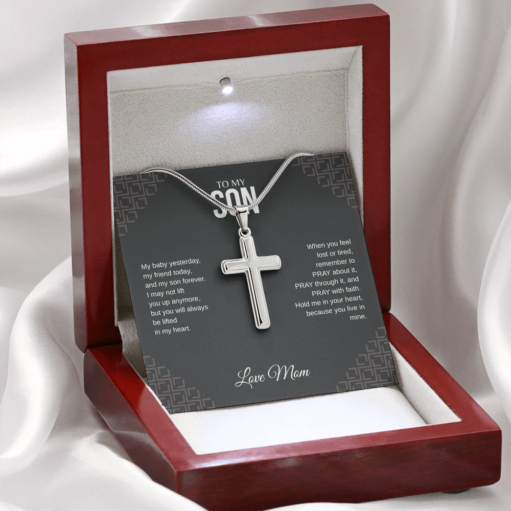 To My Son Cross Necklace with Snake Chain Love Mom