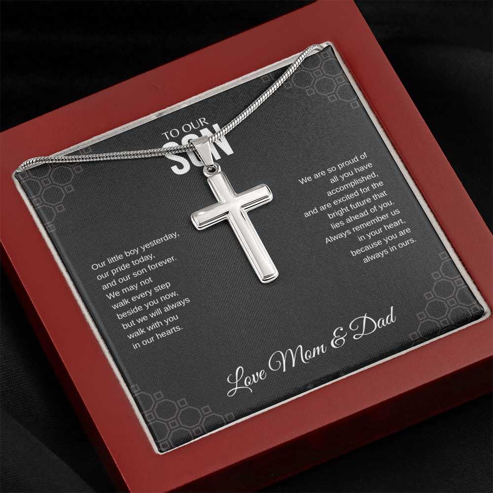 To Our Son Cross Necklace with Snake Chain From Mom & Dad