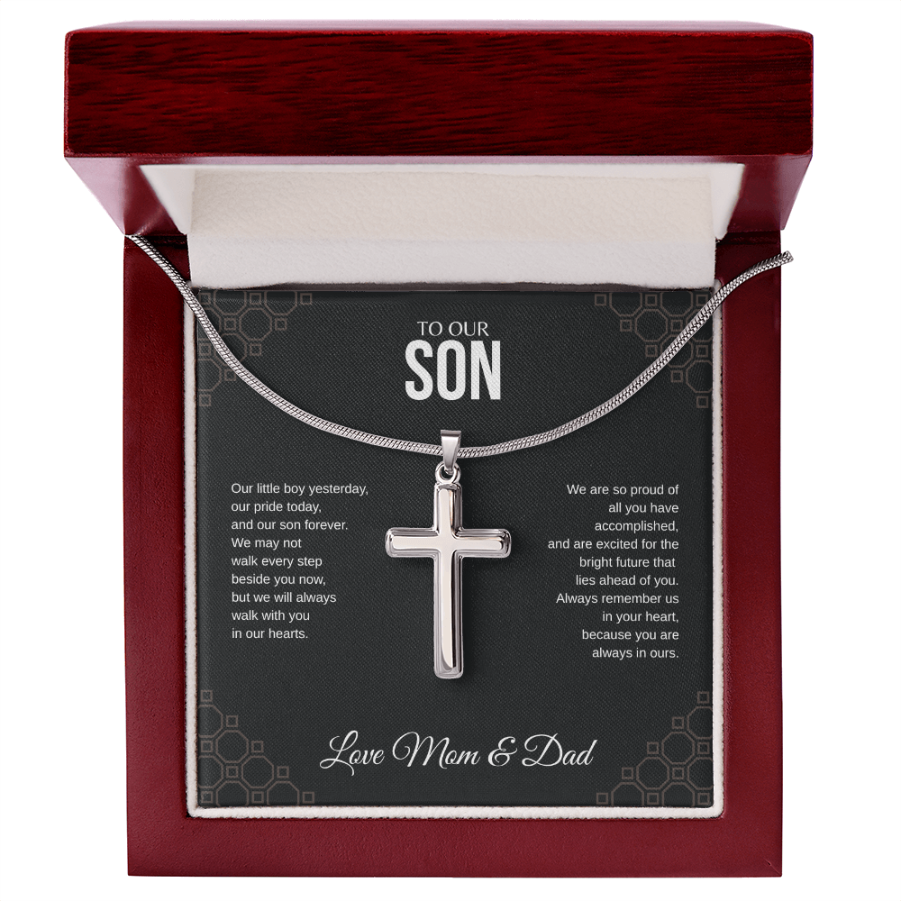 To Our Son Cross Necklace with Snake Chain From Mom & Dad
