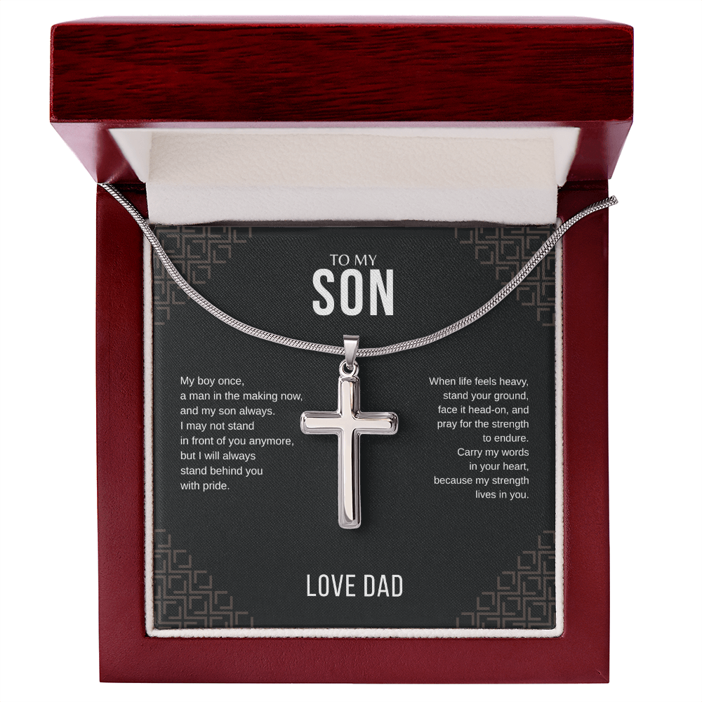 To My Son Cross Necklace with Snake Chain From Dad