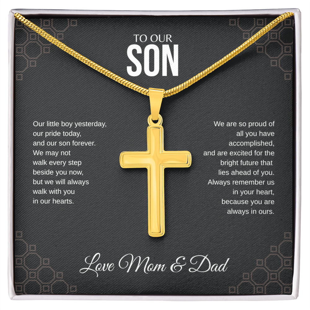 To Our Son Cross Necklace with Snake Chain From Mom & Dad