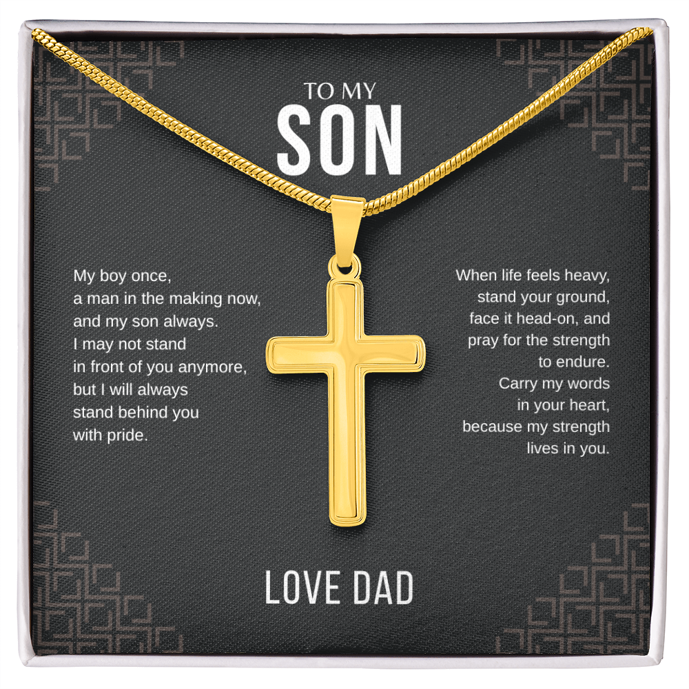 To My Son Cross Necklace with Snake Chain From Dad