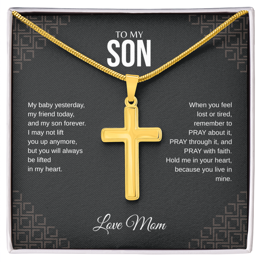 To My Son Cross Necklace with Snake Chain Love Mom