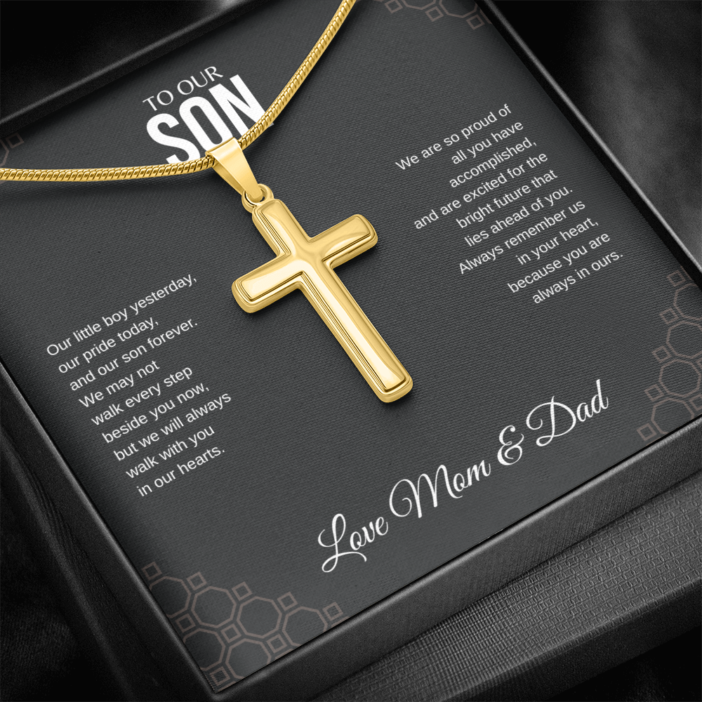 To Our Son Cross Necklace with Snake Chain From Mom & Dad