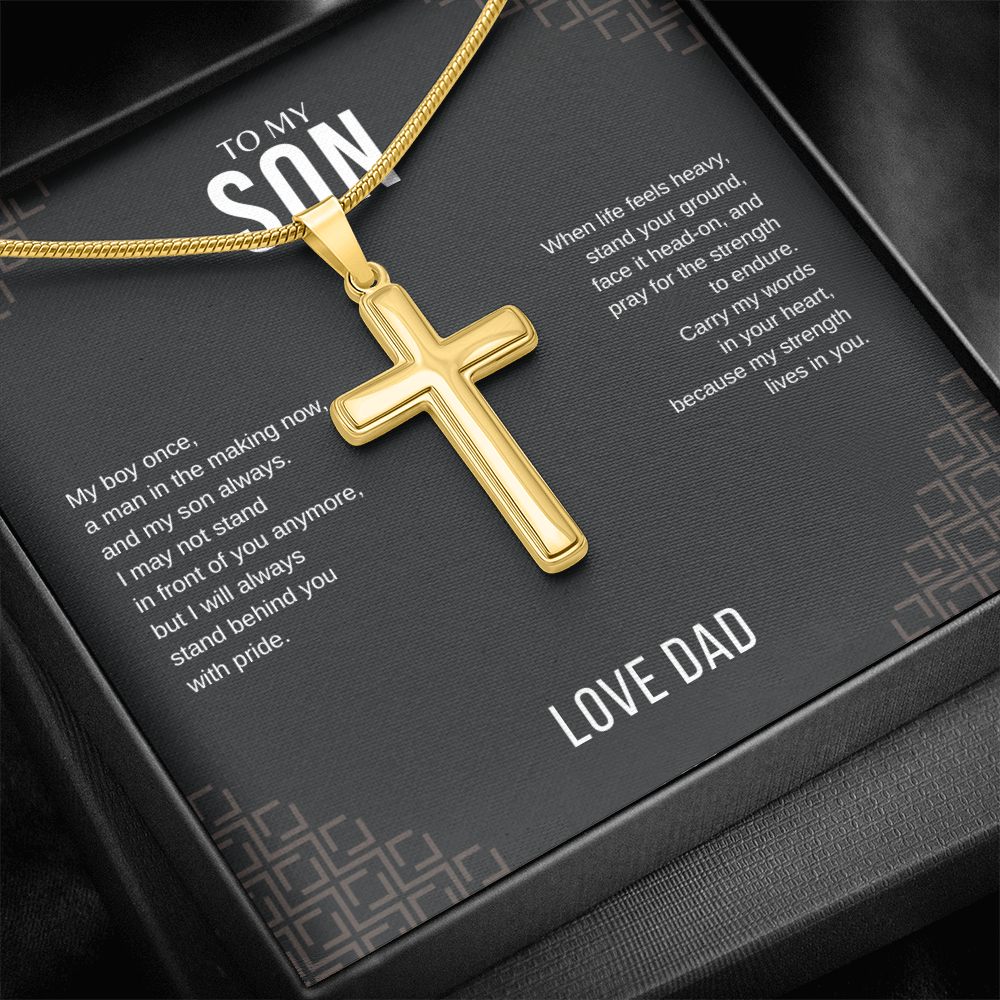 To My Son Cross Necklace with Snake Chain From Dad