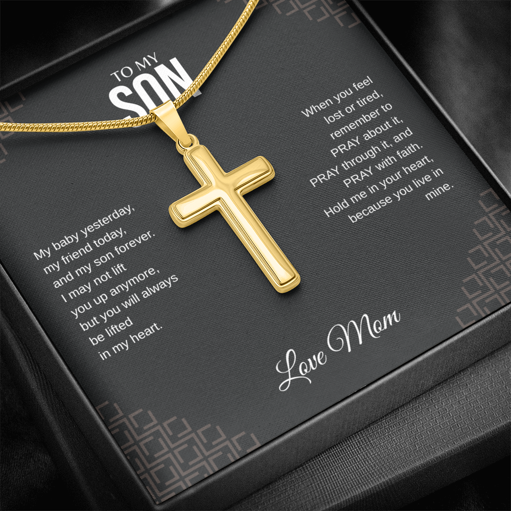 To My Son Cross Necklace with Snake Chain Love Mom