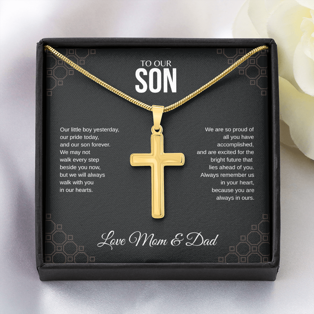 To Our Son Cross Necklace with Snake Chain From Mom & Dad