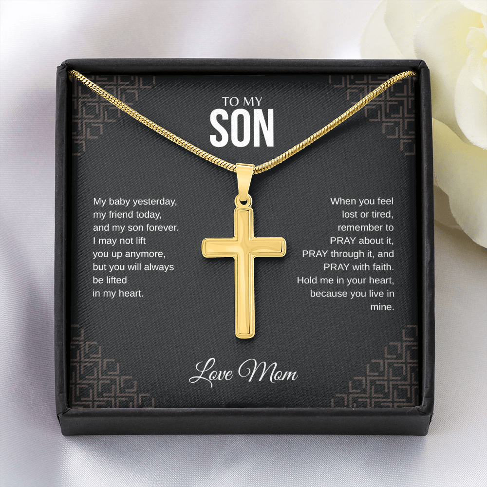 To My Son Cross Necklace with Snake Chain Love Mom