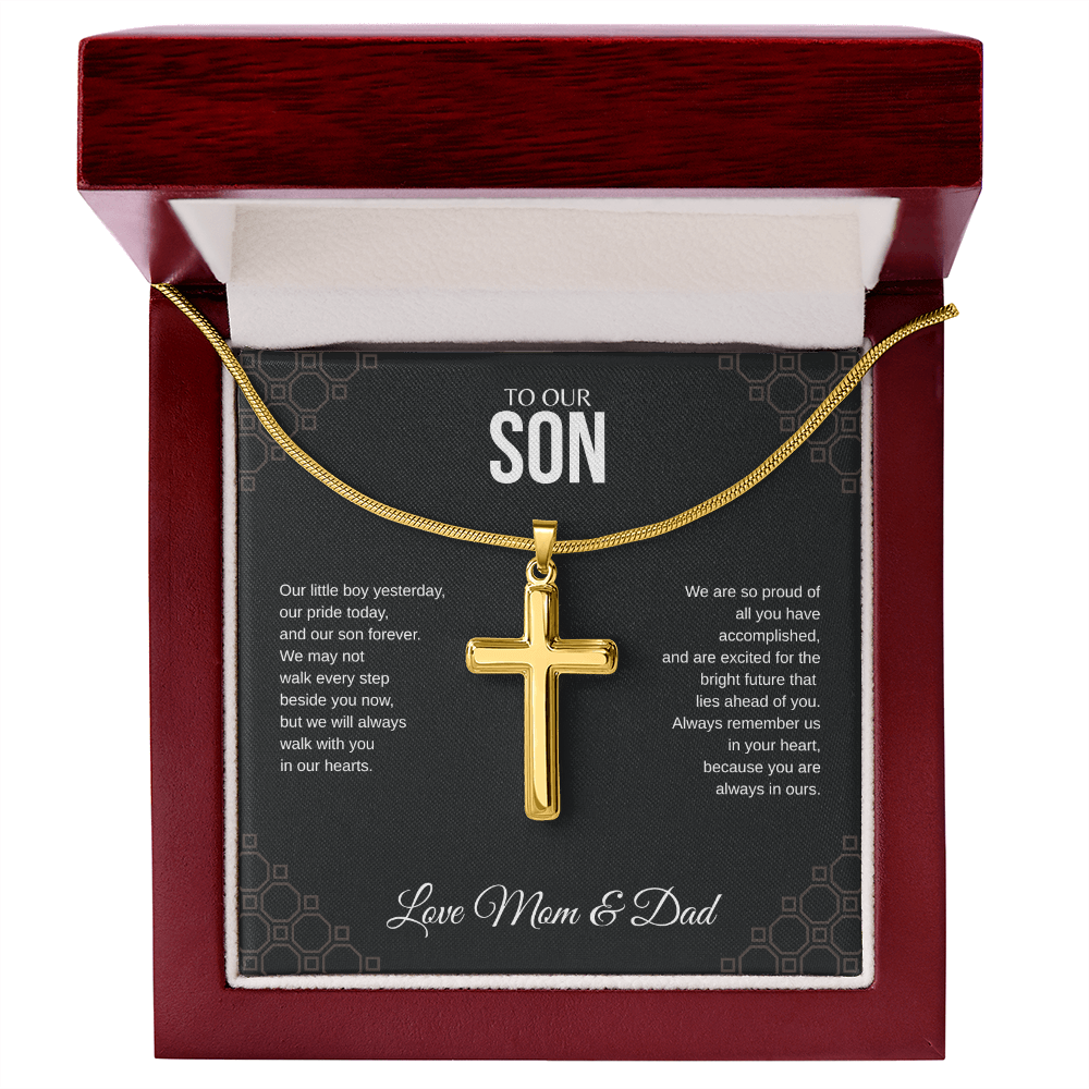 To Our Son Cross Necklace with Snake Chain From Mom & Dad