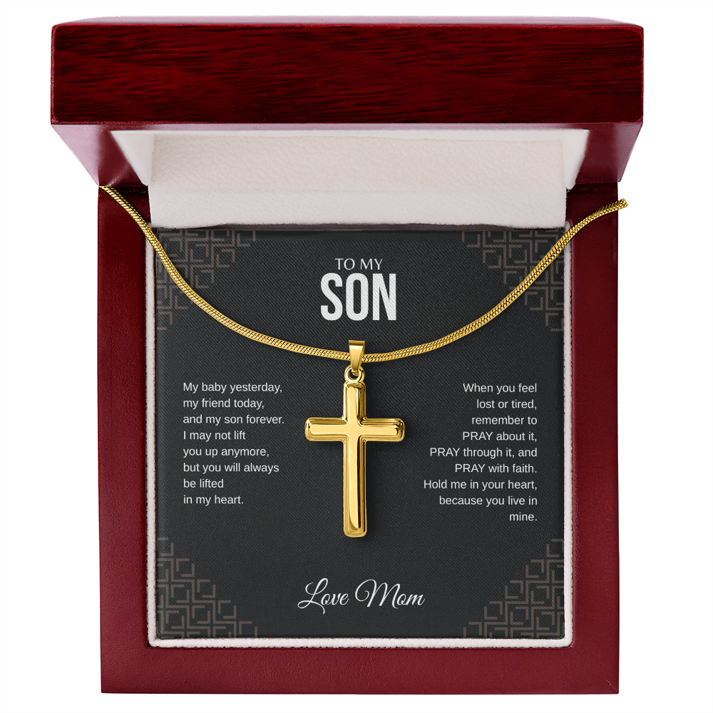 To My Son Cross Necklace with Snake Chain Love Mom