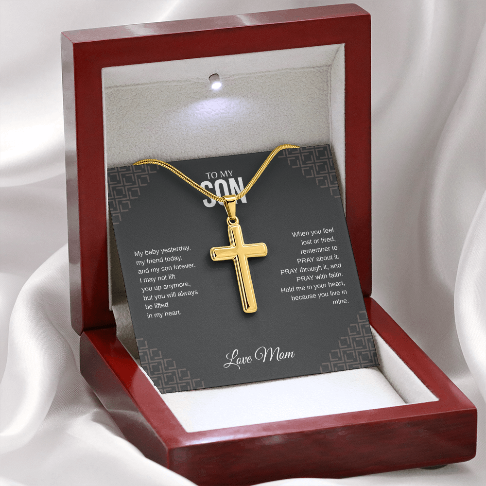 To My Son Cross Necklace with Snake Chain Love Mom