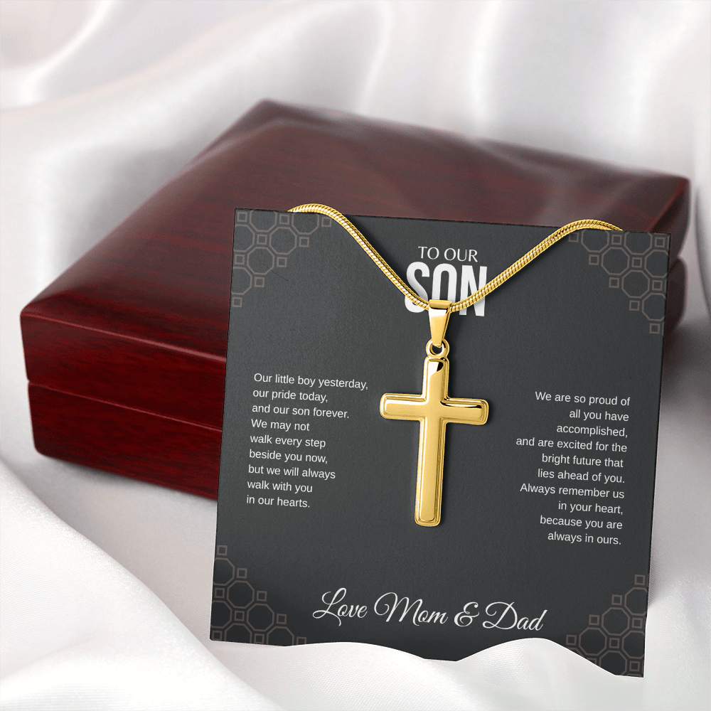 To Our Son Cross Necklace with Snake Chain From Mom & Dad